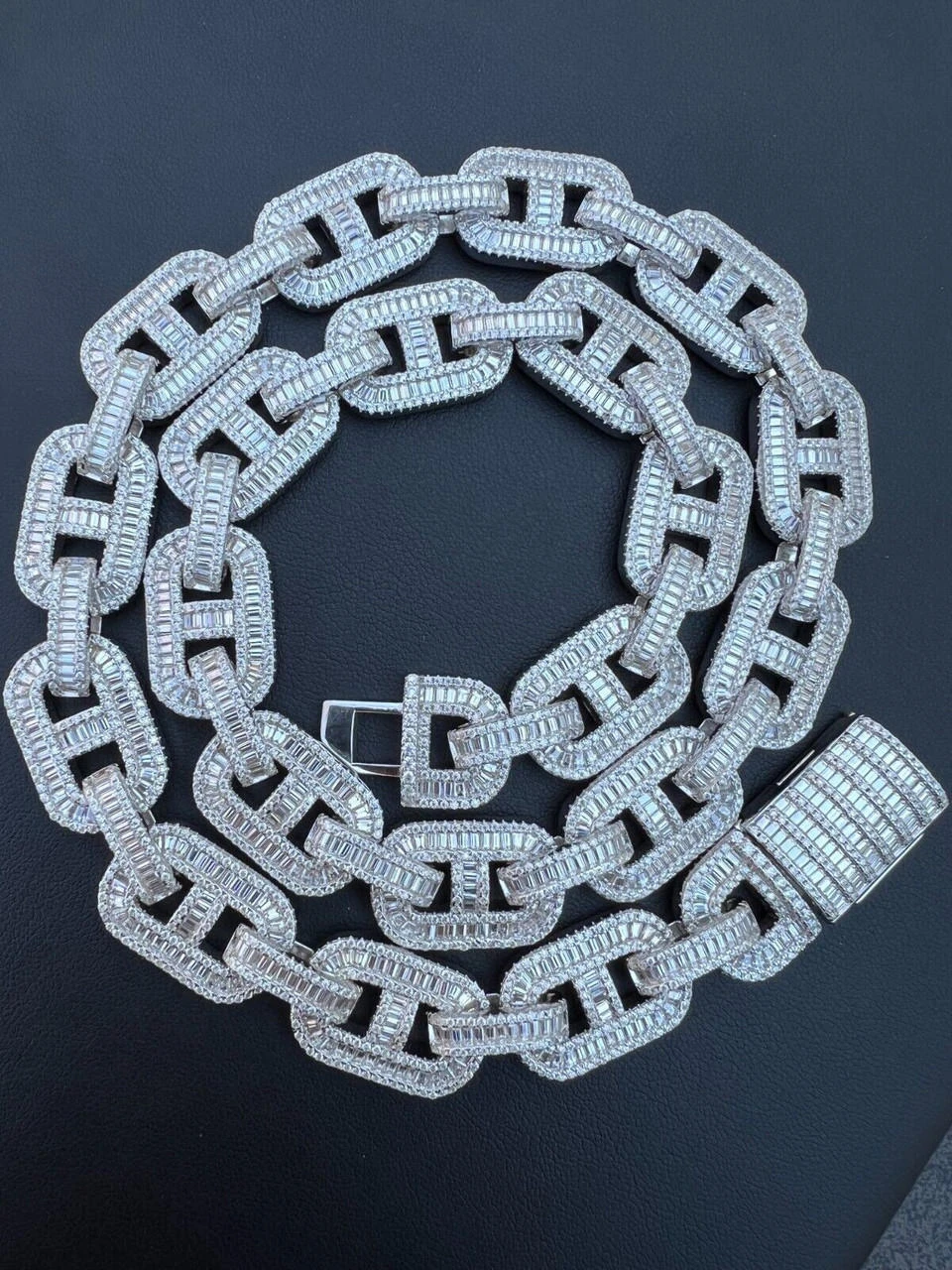 Baguette MOISSANITE Solid 925 Silver Gucci Link Chain Necklace Pass Diamond Test 21 Baguette MOISSANITE Solid 925 Silver Gucci Link Chain Necklace Pass Diamond Test - Image 19