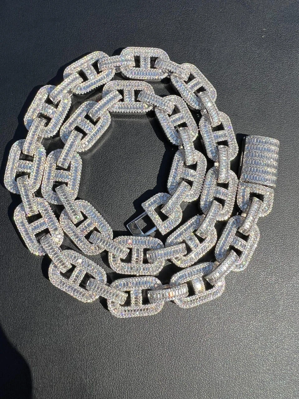 Baguette MOISSANITE Solid 925 Silver Gucci Link Chain Necklace Pass Diamond Test 8 Baguette MOISSANITE Solid 925 Silver Gucci Link Chain Necklace Pass Diamond Test - Image 6