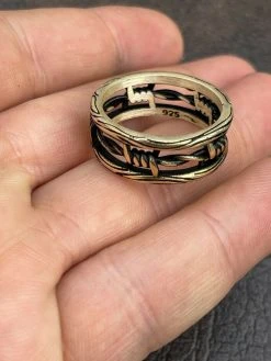 Barbed Wire Real 14k Gold & Solid 925 Sterling Silver Plain Ring Wedding Band -Harlem Bling Shop italiano silver inc barbed wire real 14k gold and solid 925 sterling silver plain ring wedding band 06612.1664374714