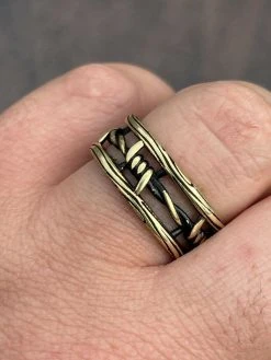 Barbed Wire Real 14k Gold & Solid 925 Sterling Silver Plain Ring Wedding Band