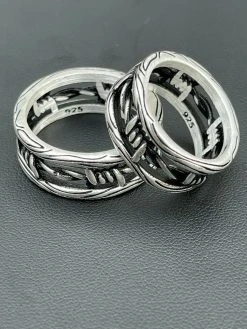 Barbed Wire Solid 925 Sterling Silver & Black Oxidized Plain Ring Wedding Band -Harlem Bling Shop italiano silver inc barbed wire solid 925 sterling silver and black oxidized plain ring wedding band 40767.1664374437