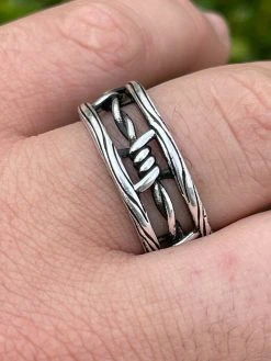Barbed Wire Solid 925 Sterling Silver & Black Oxidized Plain Ring Wedding Band
