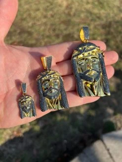 Black MOISSANITE 14k Gold Vermeil 925 Silver Iced Jesus Piece Pendant Necklace Pass Diamond Test -Harlem Bling Shop italiano silver inc black moissanite 14k gold vermeil 925 silver iced jesus piece pendant necklace pass diamond test 00261.1675274141