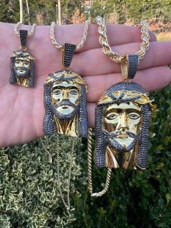 Black MOISSANITE 14k Gold Vermeil 925 Silver Iced Jesus Piece Pendant Necklace Pass Diamond Test -Harlem Bling Shop italiano silver inc black moissanite 14k gold vermeil 925 silver iced jesus piece pendant necklace pass diamond test 64583.1675274034