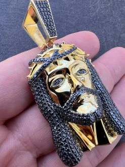 Black MOISSANITE 14k Gold Vermeil 925 Silver Iced Jesus Piece Pendant Necklace Pass Diamond Test -Harlem Bling Shop italiano silver inc black moissanite 14k gold vermeil 925 silver iced jesus piece pendant necklace pass diamond test 94599.1675274069
