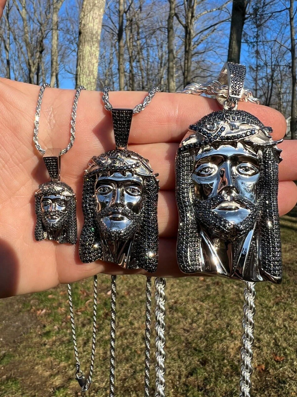 Black MOISSANITE 925 Silver Iced Jesus Piece Pendant Necklace Pass Diamond Test 7 Black MOISSANITE 925 Silver Iced Jesus Piece Pendant Necklace Pass Diamond Test - Image 5