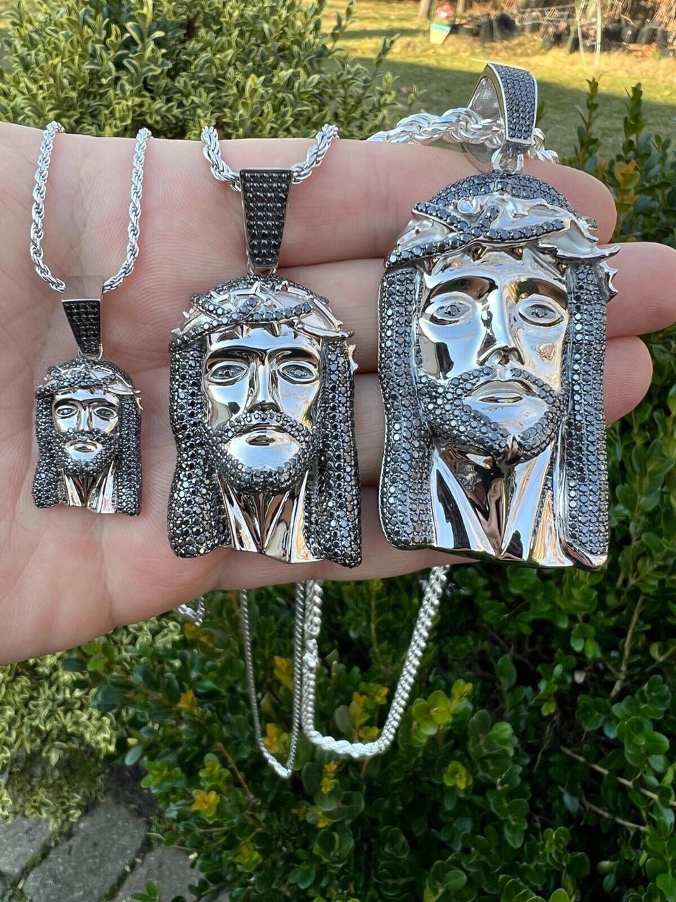 Black MOISSANITE 925 Silver Iced Jesus Piece Pendant Necklace Pass Diamond Test 16 Black MOISSANITE 925 Silver Iced Jesus Piece Pendant Necklace Pass Diamond Test - Image 14