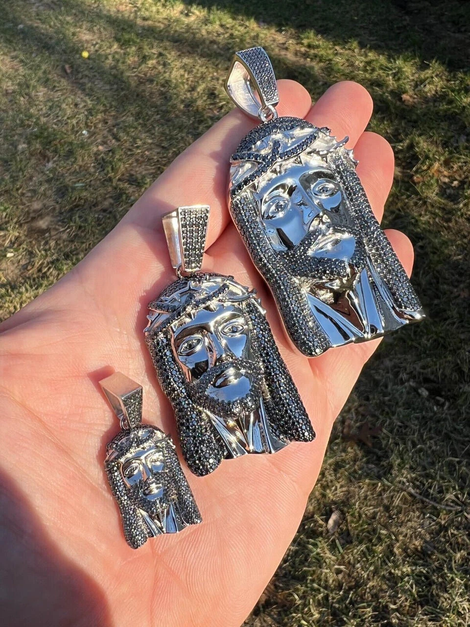 Black MOISSANITE 925 Silver Iced Jesus Piece Pendant Necklace Pass Diamond Test 4 Black MOISSANITE 925 Silver Iced Jesus Piece Pendant Necklace Pass Diamond Test - Image 2