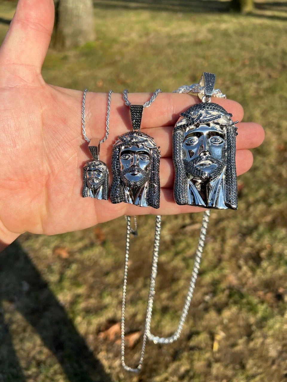 Black MOISSANITE 925 Silver Iced Jesus Piece Pendant Necklace Pass Diamond Test 9 Black MOISSANITE 925 Silver Iced Jesus Piece Pendant Necklace Pass Diamond Test - Image 7