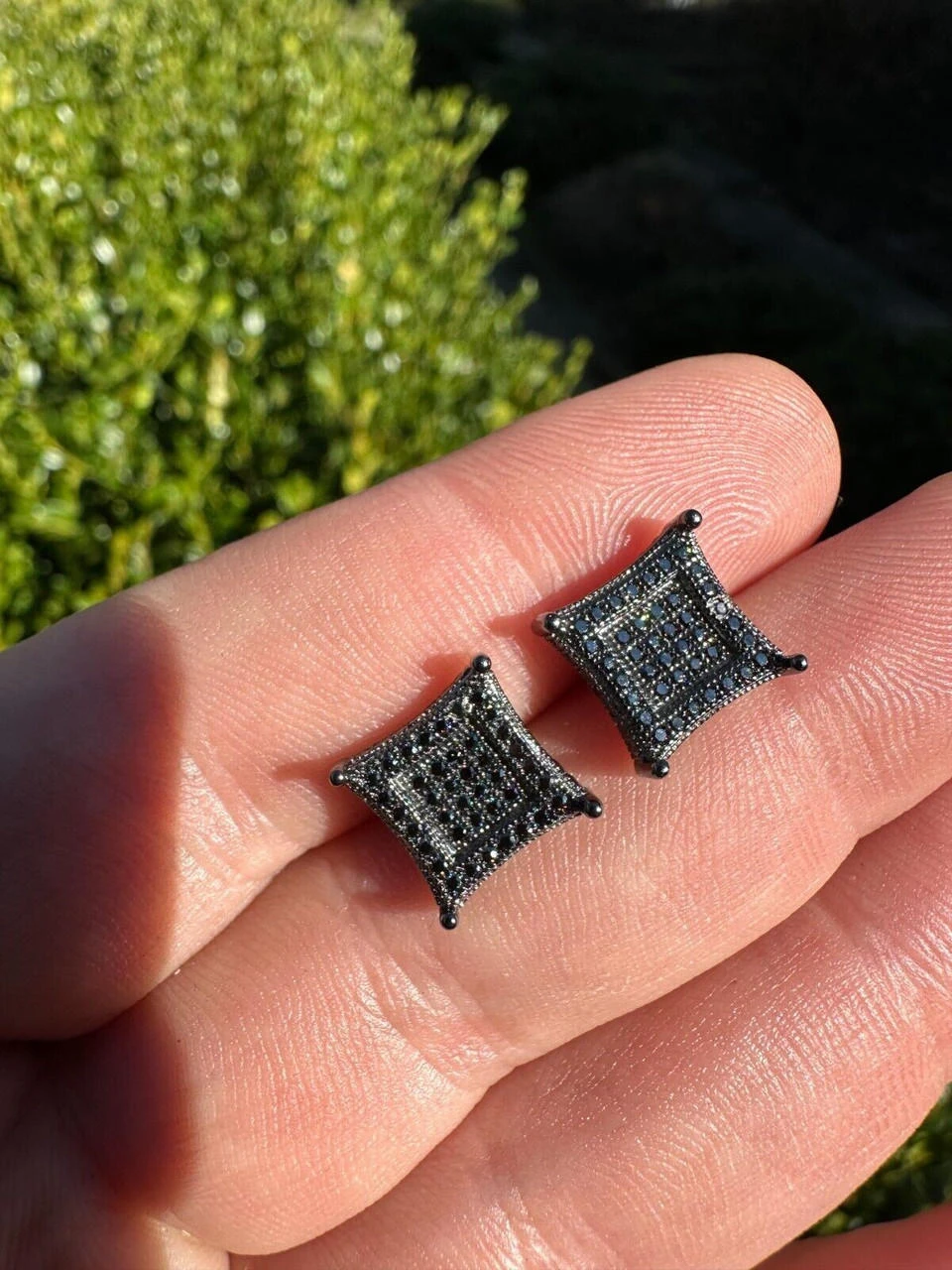 Black MOISSANITE Oxidized Rhodium Over 925 Silver Square Kite Earrings Hip Hop 4 Black MOISSANITE Oxidized Rhodium Over 925 Silver Square Kite Earrings Hip Hop - Image 2