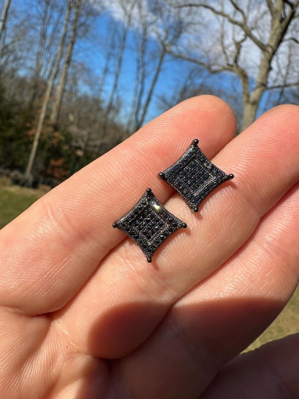 Black MOISSANITE Oxidized Rhodium Over 925 Silver Square Kite Earrings Hip Hop 12 Black MOISSANITE Oxidized Rhodium Over 925 Silver Square Kite Earrings Hip Hop - Image 10