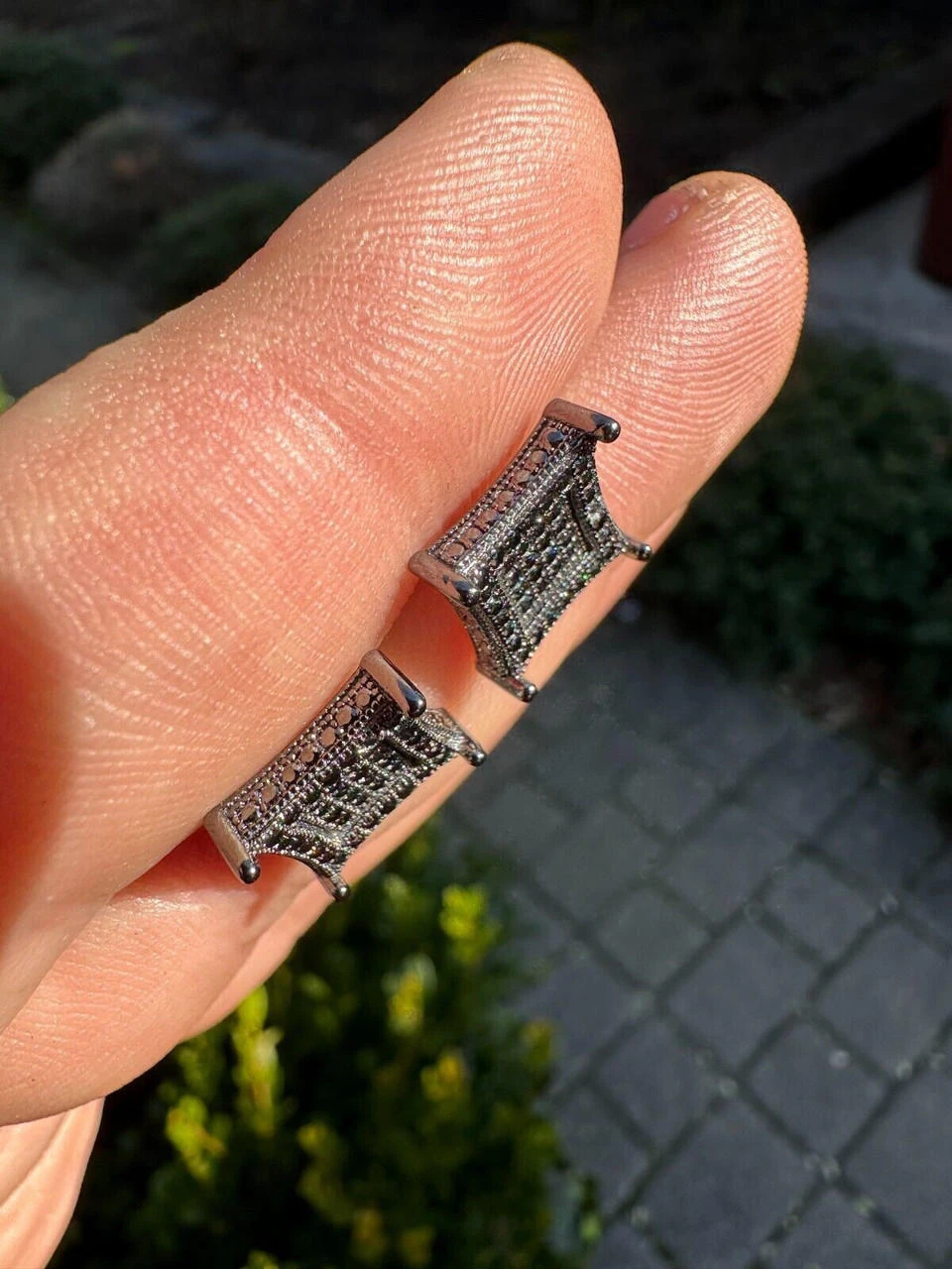 Black MOISSANITE Oxidized Rhodium Over 925 Silver Square Kite Earrings Hip Hop 13 Black MOISSANITE Oxidized Rhodium Over 925 Silver Square Kite Earrings Hip Hop - Image 11