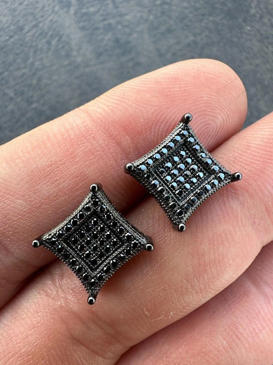 Black MOISSANITE Oxidized Rhodium Over 925 Silver Square Kite Earrings Hip Hop 11 Black MOISSANITE Oxidized Rhodium Over 925 Silver Square Kite Earrings Hip Hop - Image 9