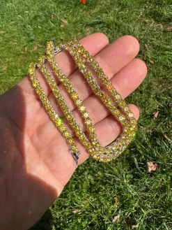 Canary Yellow MOISSANITE 5mm Tennis Chain 925 Silver Iced Necklace Pass Tester 35 Canary Yellow MOISSANITE 5mm Tennis Chain 925 Silver Iced Necklace Pass Tester -Harlem Bling Shop italiano silver inc canary yellow moissanite 5mm tennis chain 925 silver iced necklace pass tester 03048.1696645447