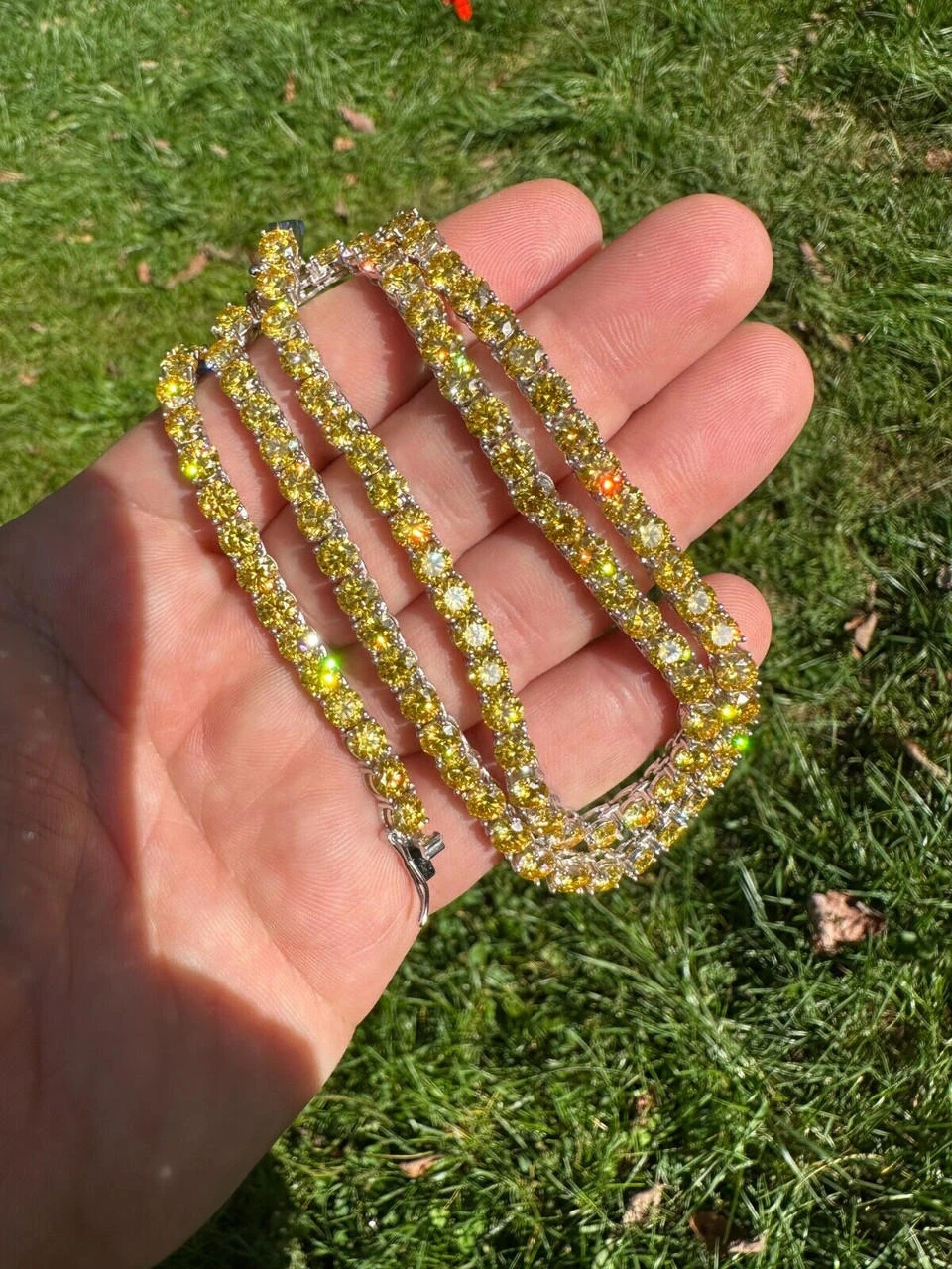 Canary Yellow MOISSANITE 5mm Tennis Chain 925 Silver Iced Necklace Pass Tester 16 Canary Yellow MOISSANITE 5mm Tennis Chain 925 Silver Iced Necklace Pass Tester - Image 14