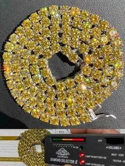 Canary Yellow MOISSANITE 5mm Tennis Chain 925 Silver Iced Necklace Pass Tester