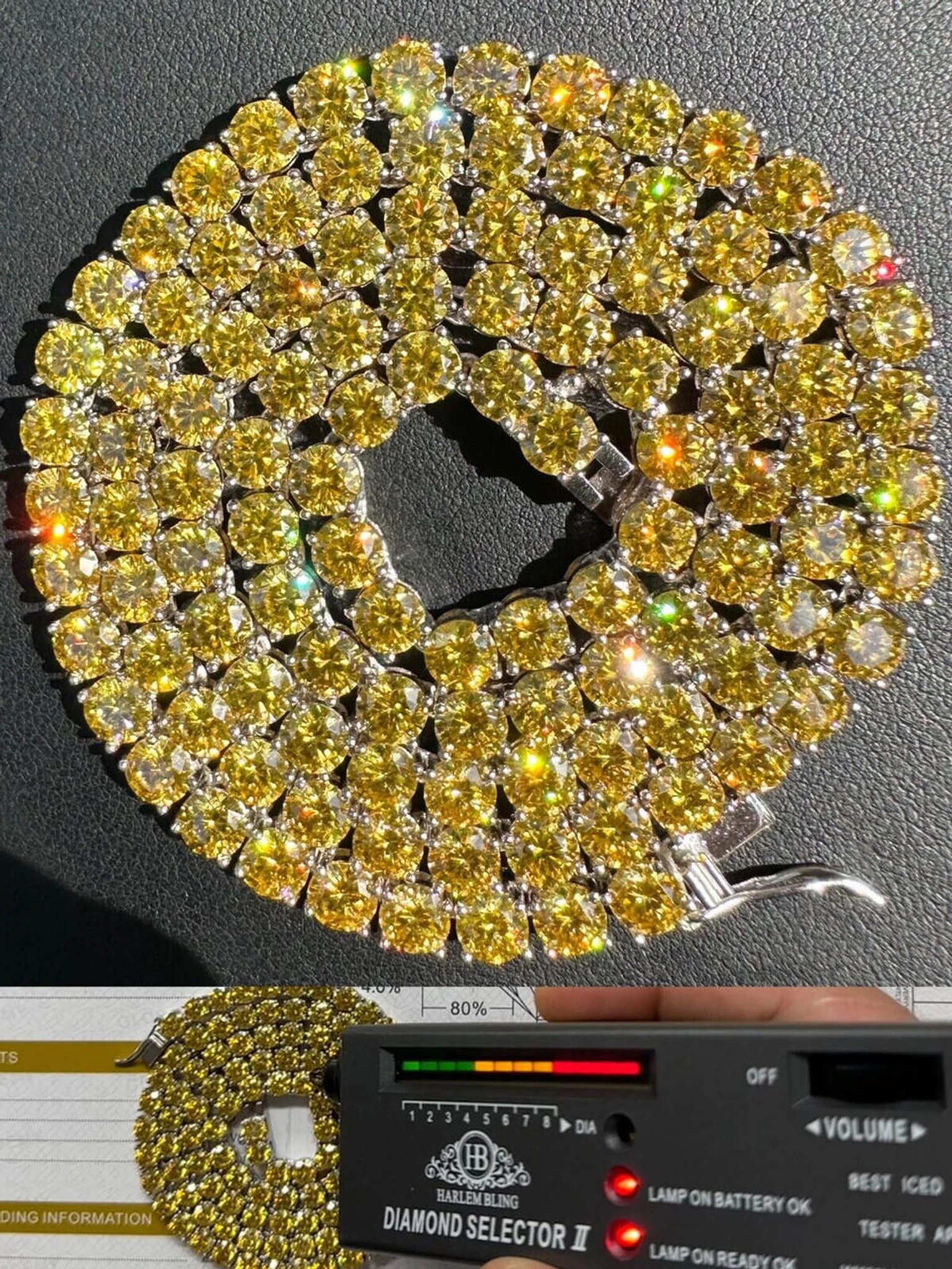 Canary Yellow MOISSANITE 5mm Tennis Chain 925 Silver Iced Necklace Pass Tester 3 Canary Yellow MOISSANITE 5mm Tennis Chain 925 Silver Iced Necklace Pass Tester