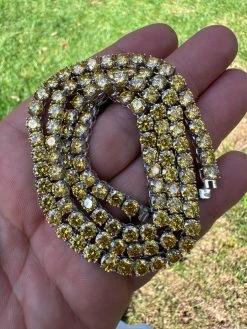 Canary Yellow MOISSANITE 5mm Tennis Chain 925 Silver Iced Necklace Pass Tester 40 Canary Yellow MOISSANITE 5mm Tennis Chain 925 Silver Iced Necklace Pass Tester -Harlem Bling Shop italiano silver inc canary yellow moissanite 5mm tennis chain 925 silver iced necklace pass tester 37376.1696645599