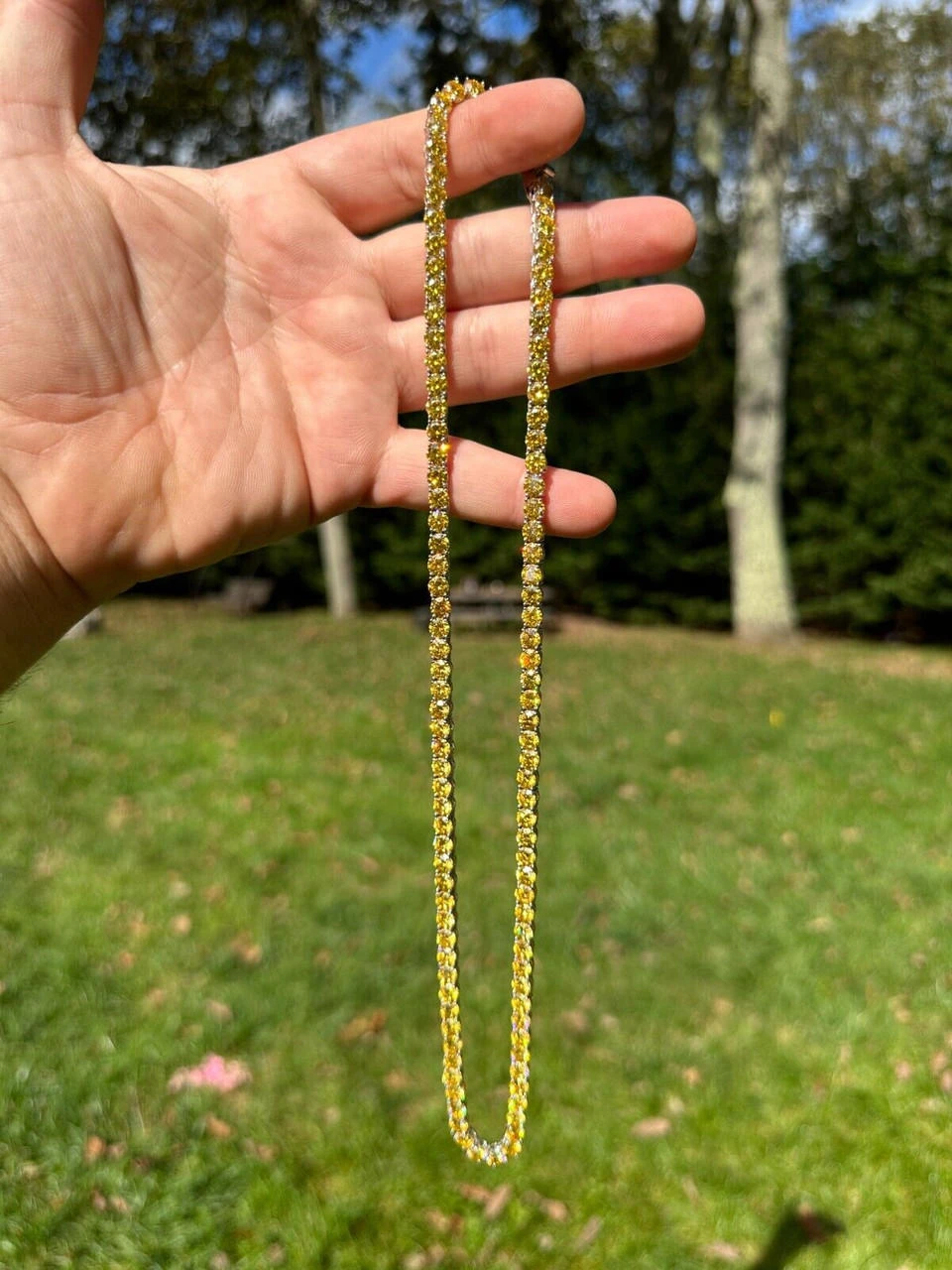 Canary Yellow MOISSANITE 5mm Tennis Chain 925 Silver Iced Necklace Pass Tester 7 Canary Yellow MOISSANITE 5mm Tennis Chain 925 Silver Iced Necklace Pass Tester - Image 5