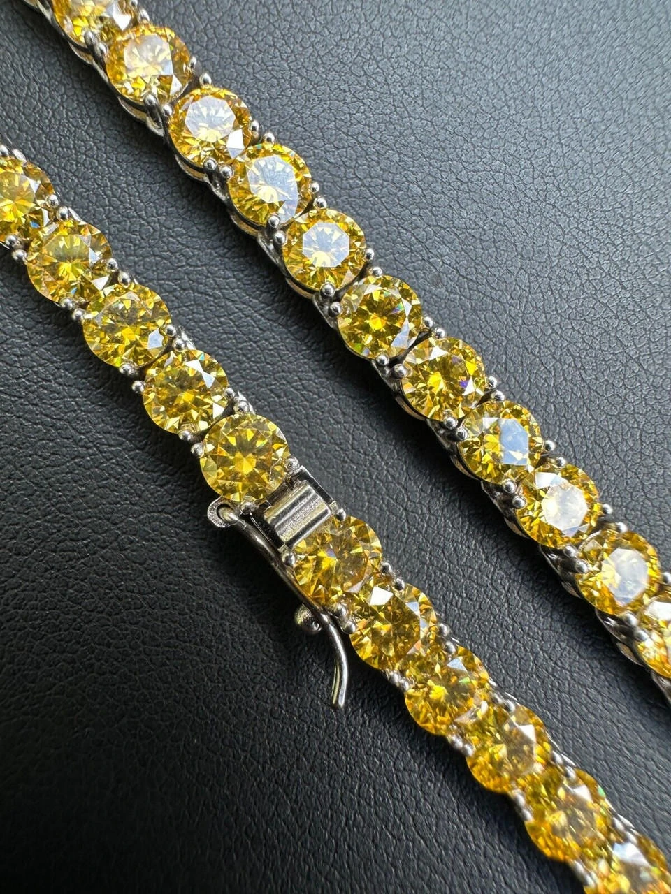 Canary Yellow MOISSANITE 5mm Tennis Chain 925 Silver Iced Necklace Pass Tester 4 Canary Yellow MOISSANITE 5mm Tennis Chain 925 Silver Iced Necklace Pass Tester - Image 2