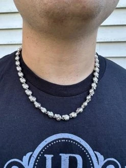 Custom Solid 925 Sterling Silver Skull Death Link Chain Necklace W. Moissanite -Harlem Bling Shop italiano silver inc custom solid 925 sterling silver skull death link chain necklace w moissanite 09212.1698982852