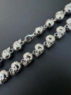 Custom Solid 925 Sterling Silver Skull Death Link Chain Necklace W. Moissanite -Harlem Bling Shop italiano silver inc custom solid 925 sterling silver skull death link chain necklace w moissanite 09621.1698982889