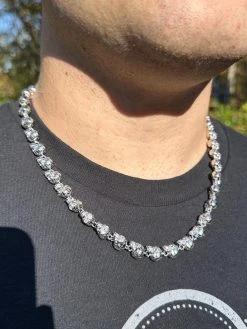 Custom Solid 925 Sterling Silver Skull Death Link Chain Necklace W. Moissanite -Harlem Bling Shop italiano silver inc custom solid 925 sterling silver skull death link chain necklace w moissanite 49740.1698982827
