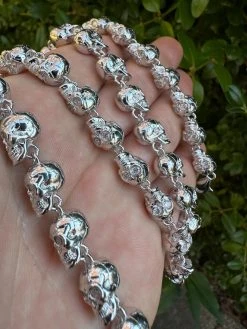 Custom Solid 925 Sterling Silver Skull Death Link Chain Necklace W. Moissanite -Harlem Bling Shop italiano silver inc custom solid 925 sterling silver skull death link chain necklace w moissanite 69951.1698982862