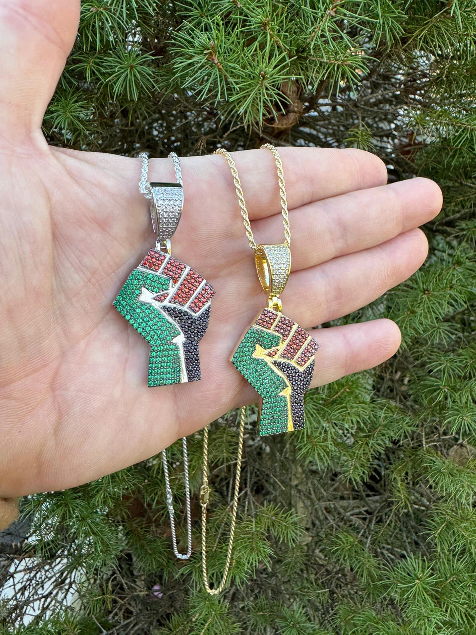 Free Palestine Fist Palestinian 925 Silver Gold Plated Pendant Chain CZ Necklace 4 Free Palestine Fist Palestinian 925 Silver Gold Plated Pendant Chain CZ Necklace - Image 2