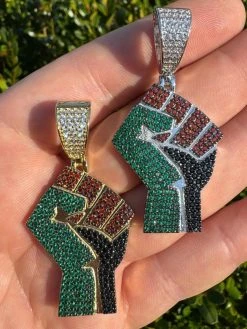 Free Palestine Fist Palestinian 925 Silver Gold Plated Pendant Chain CZ Necklace