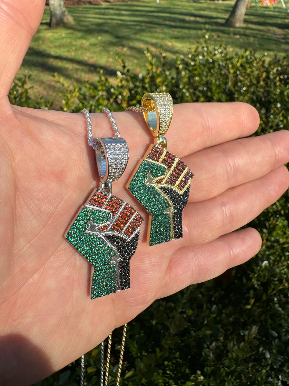 Free Palestine Fist Palestinian 925 Silver Gold Plated Pendant Chain CZ Necklace 7 Free Palestine Fist Palestinian 925 Silver Gold Plated Pendant Chain CZ Necklace - Image 5