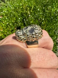 Gold Nugget Death Skull Ring Mens 14k Plated 925 Silver Real Black MOISSANITE -Harlem Bling Shop italiano silver inc gold nugget death skull ring mens 14k plated 925 silver real black moissanite 26177.1695433547