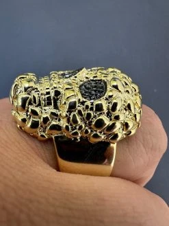 Gold Nugget Death Skull Ring Mens 14k Plated 925 Silver Real Black MOISSANITE -Harlem Bling Shop italiano silver inc gold nugget death skull ring mens 14k plated 925 silver real black moissanite 81651.1695433555