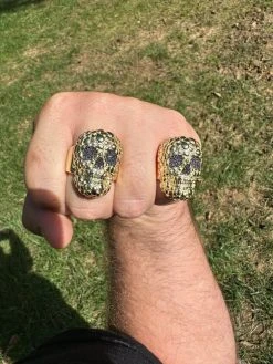 Gold Nugget Death Skull Ring Mens 14k Plated 925 Silver Real Black MOISSANITE -Harlem Bling Shop italiano silver inc gold nugget death skull ring mens 14k plated 925 silver real black moissanite 99948.1695433619