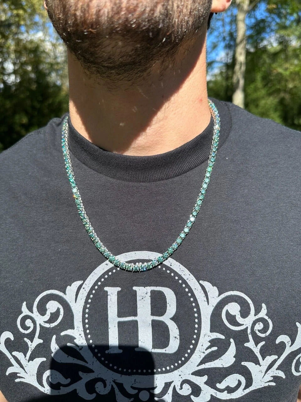 Green Tiffany Blue MOISSANITE 5mm Tennis Chain 925 Silver Iced Necklace Pass Tester 15 Green Tiffany Blue MOISSANITE 5mm Tennis Chain 925 Silver Iced Necklace Pass Tester - Image 13