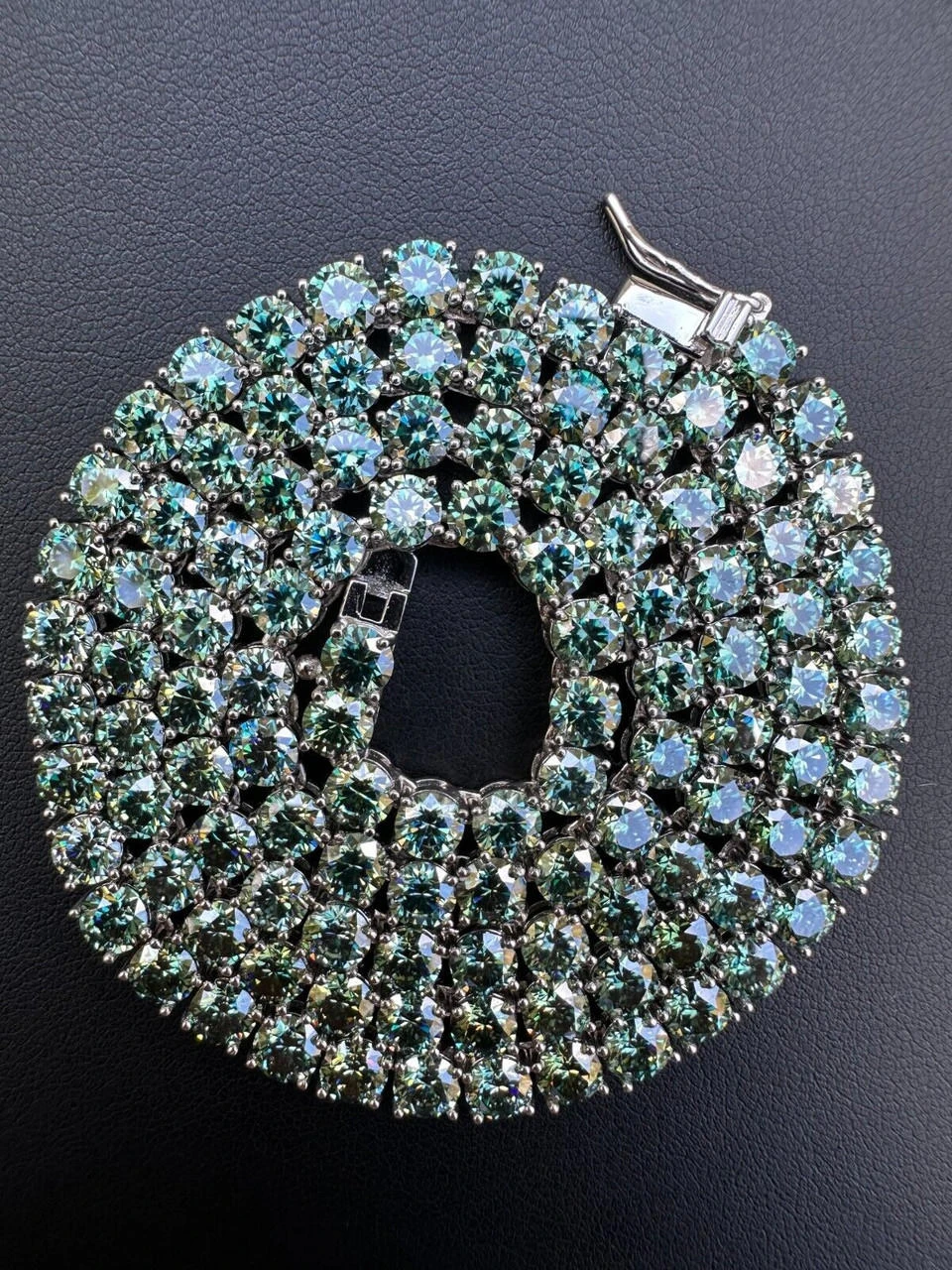 Green Tiffany Blue MOISSANITE 5mm Tennis Chain 925 Silver Iced Necklace Pass Tester 4 Green Tiffany Blue MOISSANITE 5mm Tennis Chain 925 Silver Iced Necklace Pass Tester - Image 2