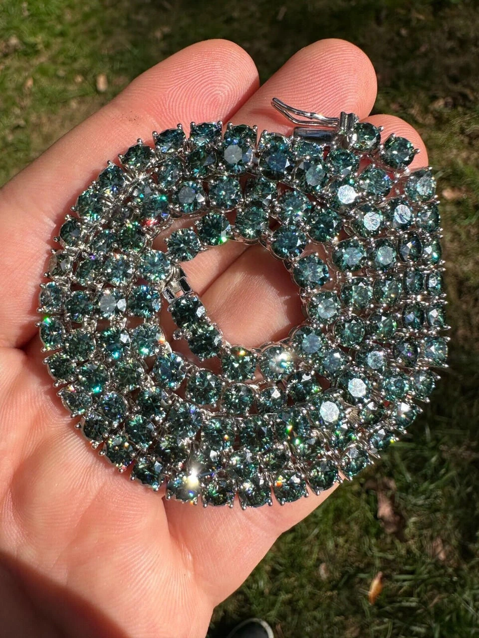 Green Tiffany Blue MOISSANITE 5mm Tennis Chain 925 Silver Iced Necklace Pass Tester 12 Green Tiffany Blue MOISSANITE 5mm Tennis Chain 925 Silver Iced Necklace Pass Tester - Image 10