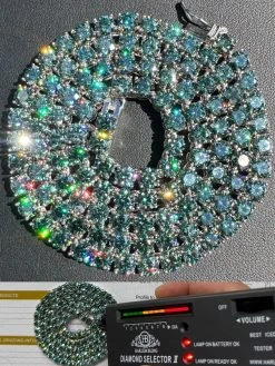 Green Tiffany Blue MOISSANITE 5mm Tennis Chain 925 Silver Iced Necklace Pass Tester