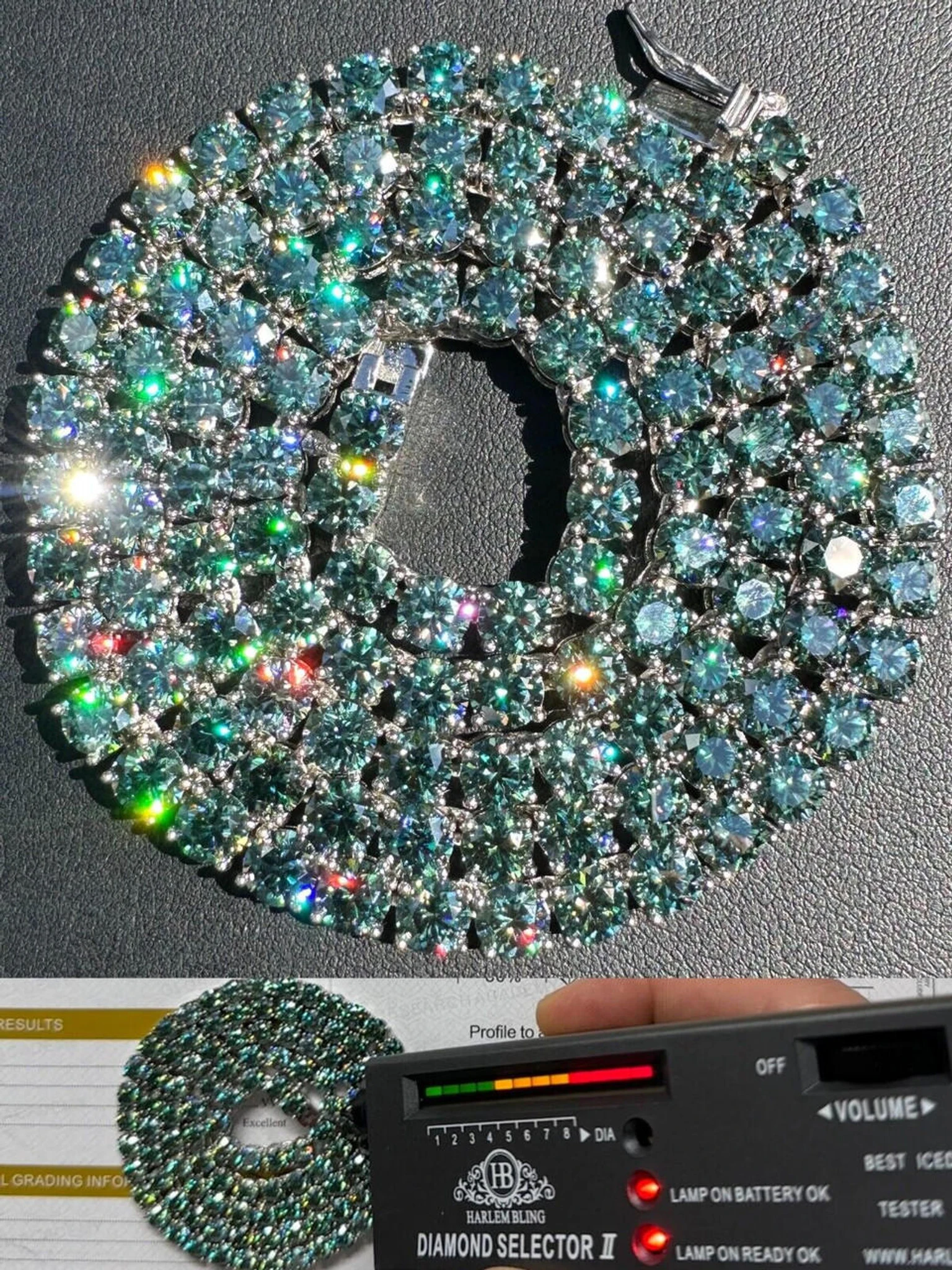 Green Tiffany Blue MOISSANITE 5mm Tennis Chain 925 Silver Iced Necklace Pass Tester 3 Green Tiffany Blue MOISSANITE 5mm Tennis Chain 925 Silver Iced Necklace Pass Tester