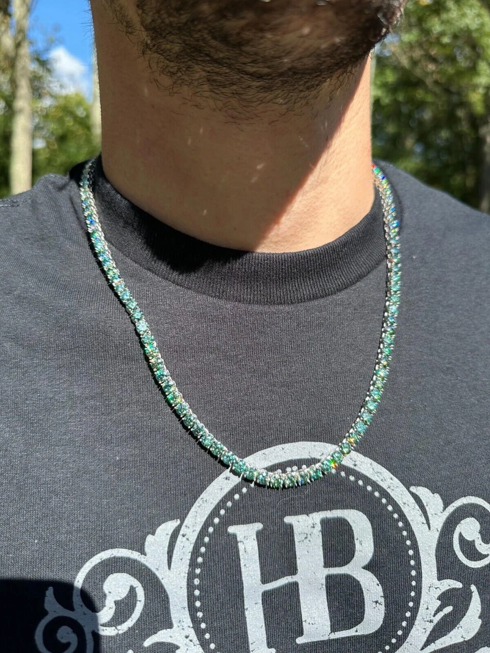 Green Tiffany Blue MOISSANITE 5mm Tennis Chain 925 Silver Iced Necklace Pass Tester 7 Green Tiffany Blue MOISSANITE 5mm Tennis Chain 925 Silver Iced Necklace Pass Tester - Image 5