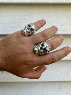 HEAVY Nugget Death Skull Ring Mens Real Solid 925 Silver Real Black MOISSANITE -Harlem Bling Shop italiano silver inc heavy nugget death skull ring mens real solid 925 silver real black moissanite 00444.1695433601
