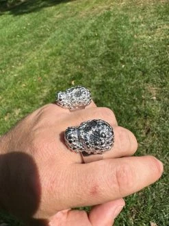 HEAVY Nugget Death Skull Ring Mens Real Solid 925 Silver Real Black MOISSANITE -Harlem Bling Shop italiano silver inc heavy nugget death skull ring mens real solid 925 silver real black moissanite 08234.1695433581