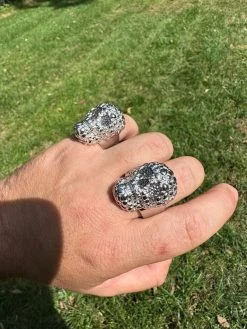 HEAVY Nugget Death Skull Ring Mens Real Solid 925 Silver Real Black MOISSANITE -Harlem Bling Shop italiano silver inc heavy nugget death skull ring mens real solid 925 silver real black moissanite 09301.1695433604