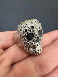 HEAVY Nugget Death Skull Ring Mens Real Solid 925 Silver Real Black MOISSANITE -Harlem Bling Shop italiano silver inc heavy nugget death skull ring mens real solid 925 silver real black moissanite 41444.1695433587