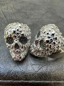 HEAVY Nugget Death Skull Ring Mens Real Solid 925 Silver Real Black MOISSANITE -Harlem Bling Shop italiano silver inc heavy nugget death skull ring mens real solid 925 silver real black moissanite 61908.1695433589