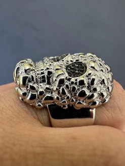 HEAVY Nugget Death Skull Ring Mens Real Solid 925 Silver Real Black MOISSANITE -Harlem Bling Shop italiano silver inc heavy nugget death skull ring mens real solid 925 silver real black moissanite 75230.1695433584