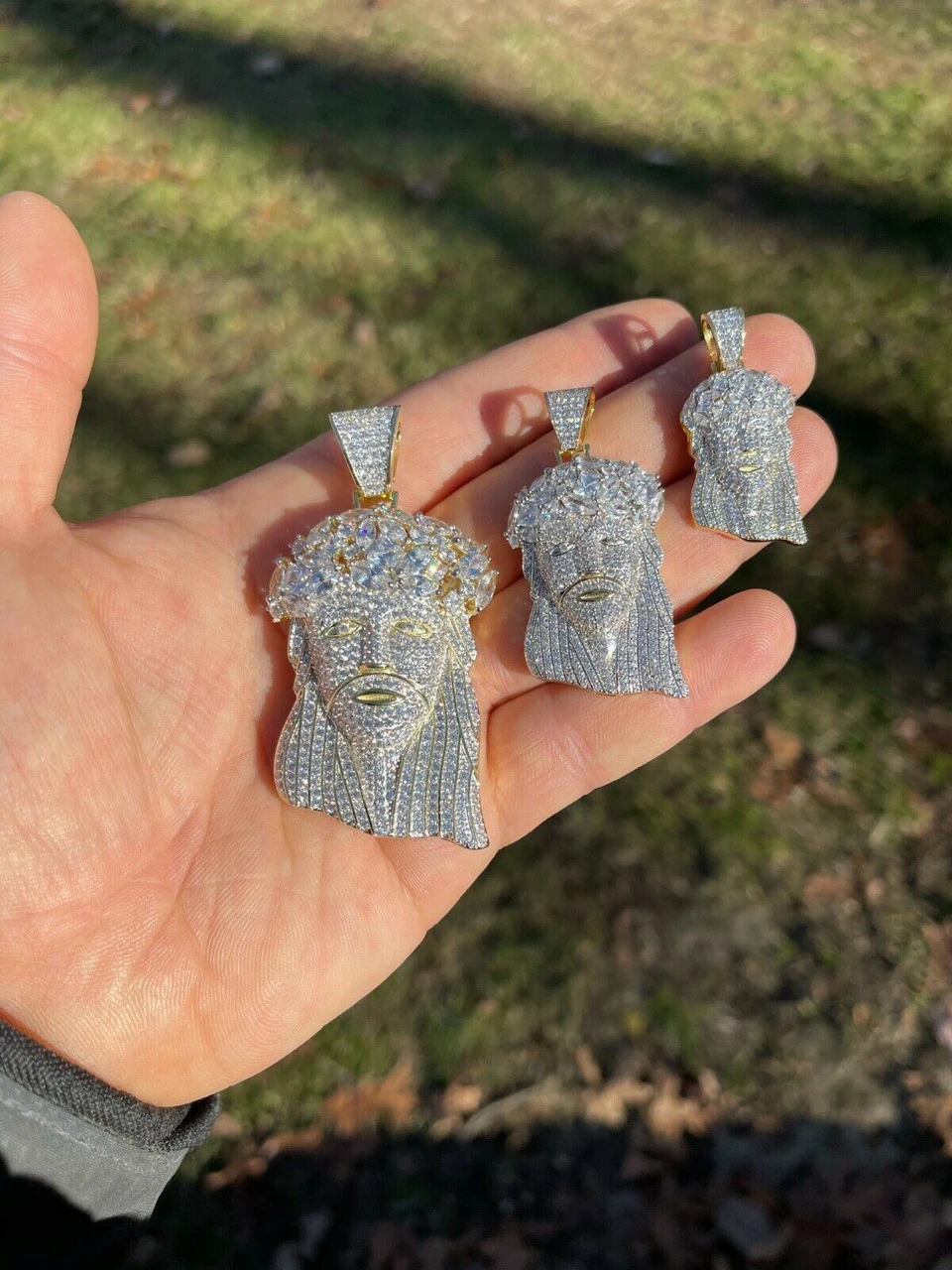 HipHop 14k Gold & 925 Sterling Silver Two Tone Baguette Jesus Piece Pendant Iced 10 HipHop 14k Gold & 925 Sterling Silver Two Tone Baguette Jesus Piece Pendant Iced - Image 8