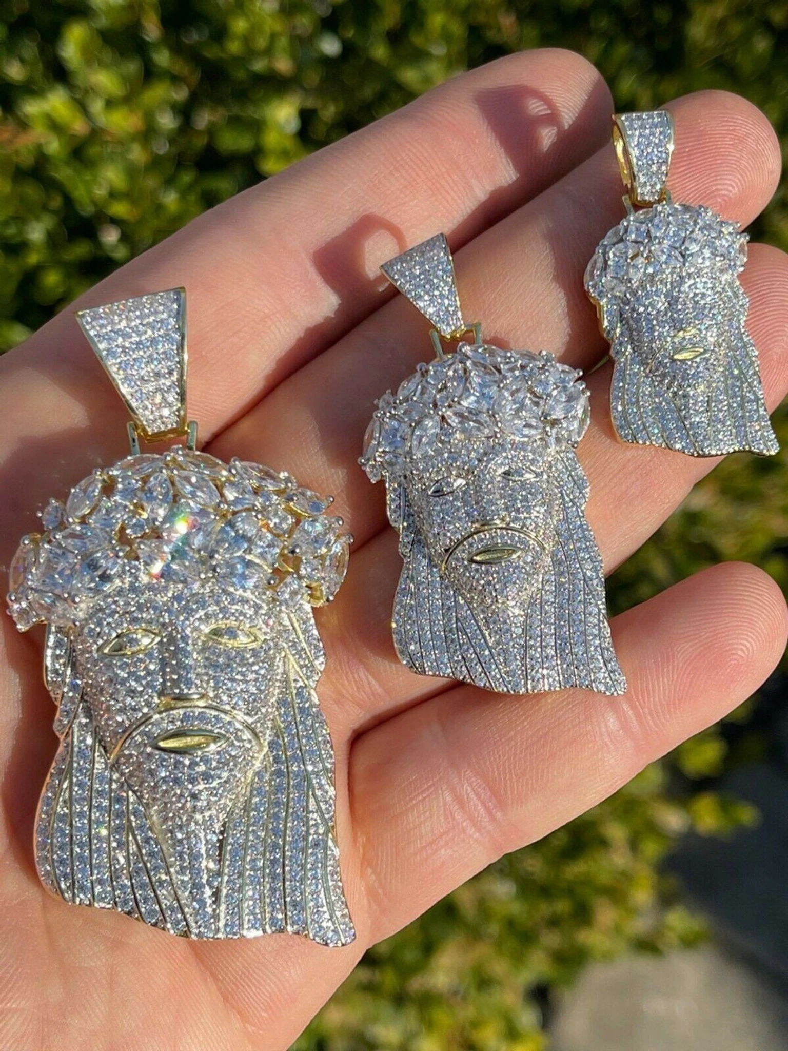 HipHop 14k Gold & 925 Sterling Silver Two Tone Baguette Jesus Piece Pendant Iced 3 HipHop 14k Gold & 925 Sterling Silver Two Tone Baguette Jesus Piece Pendant Iced