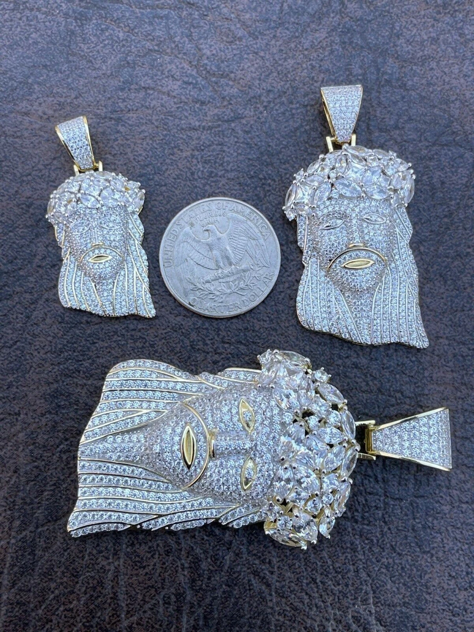 HipHop 14k Gold & 925 Sterling Silver Two Tone Baguette Jesus Piece Pendant Iced 8 HipHop 14k Gold & 925 Sterling Silver Two Tone Baguette Jesus Piece Pendant Iced - Image 6