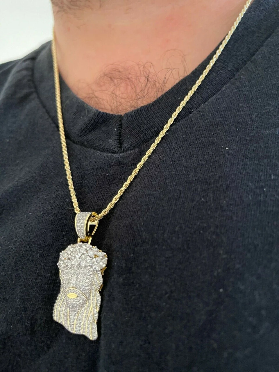 HipHop 14k Gold & 925 Sterling Silver Two Tone Baguette Jesus Piece Pendant Iced 12 HipHop 14k Gold & 925 Sterling Silver Two Tone Baguette Jesus Piece Pendant Iced - Image 10
